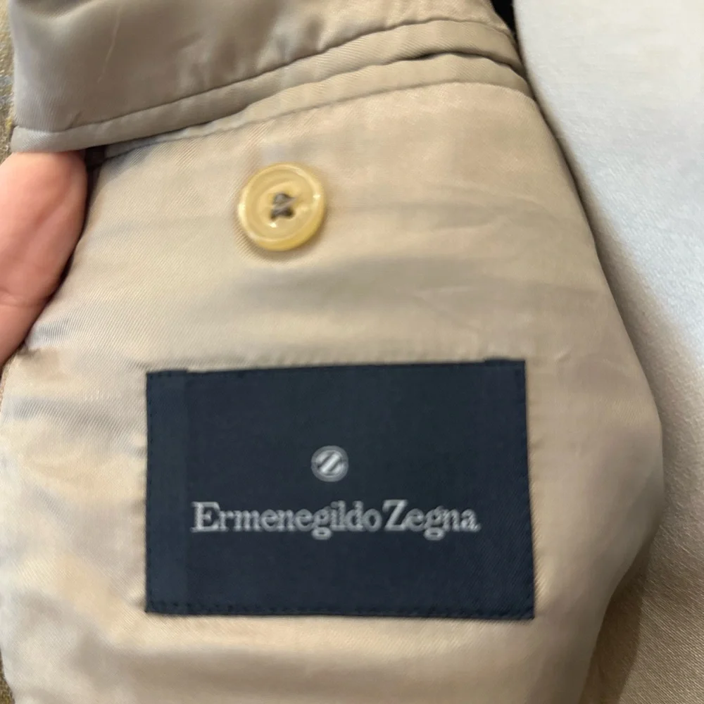 Ermenegildo Zegna Tan and Blue Dapper Old Money Silk and Wool Blend Blazer (44R)